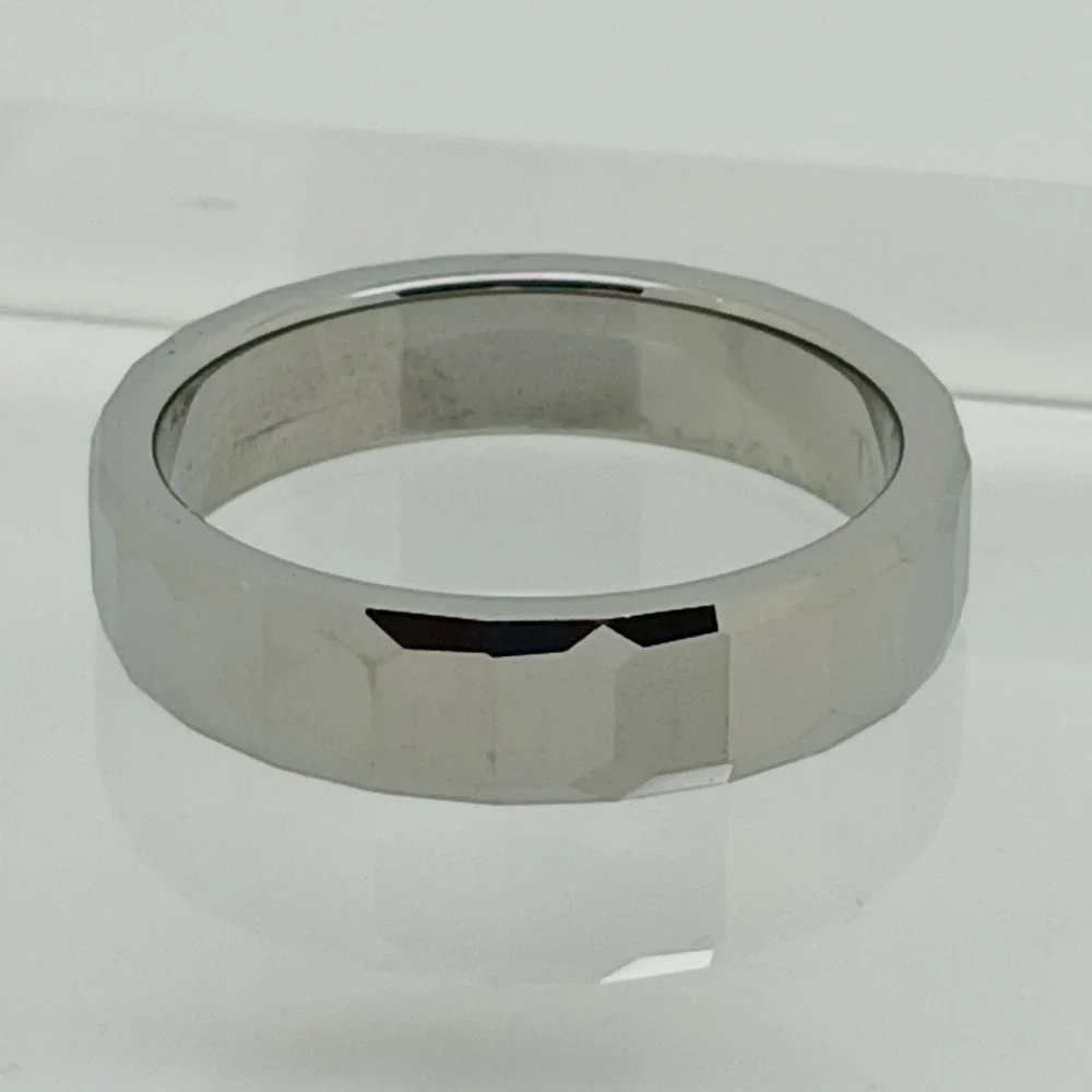Vintage Tungsten Faceted Band Ring Size 12.25 Silver 6mm Y2K 1990s New Old Stock